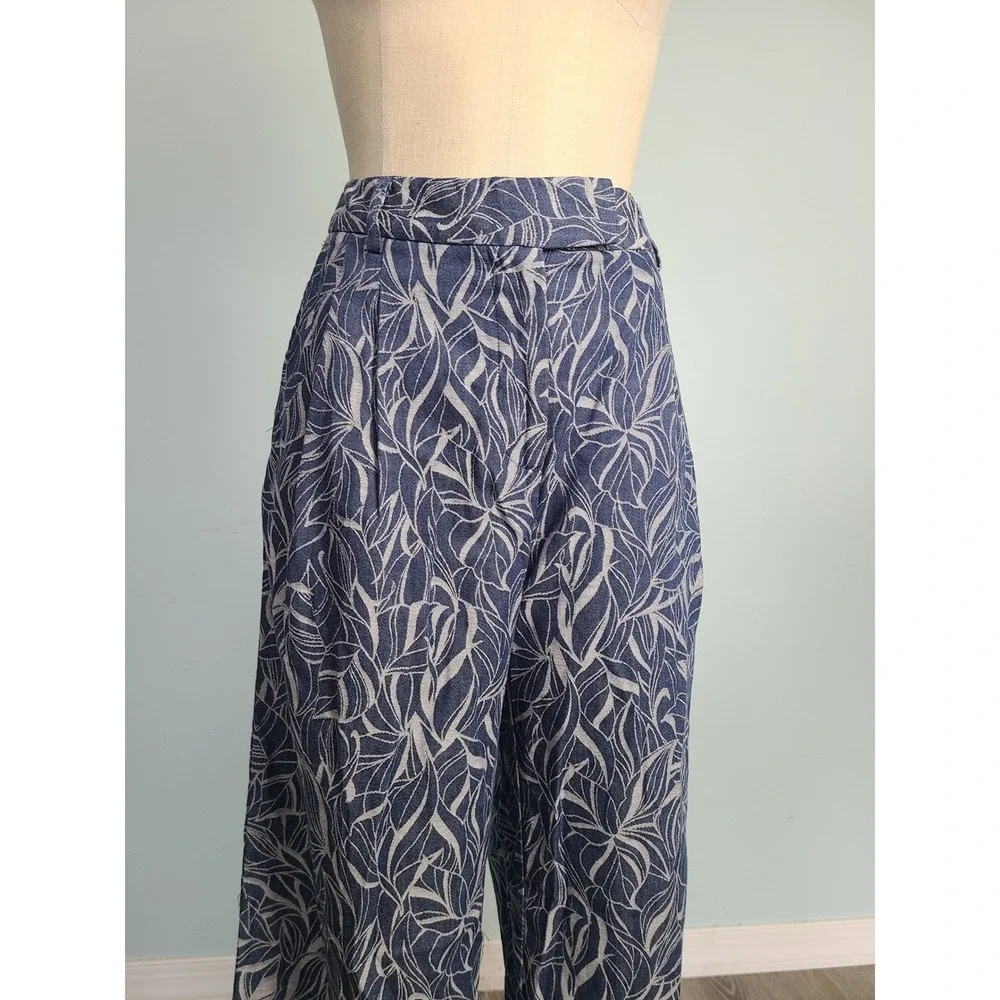 J. Mclaughlin Sz 8 Morgan‎ Pants Denim Blue Leaf Lover Wide Leg High Rise NWT
